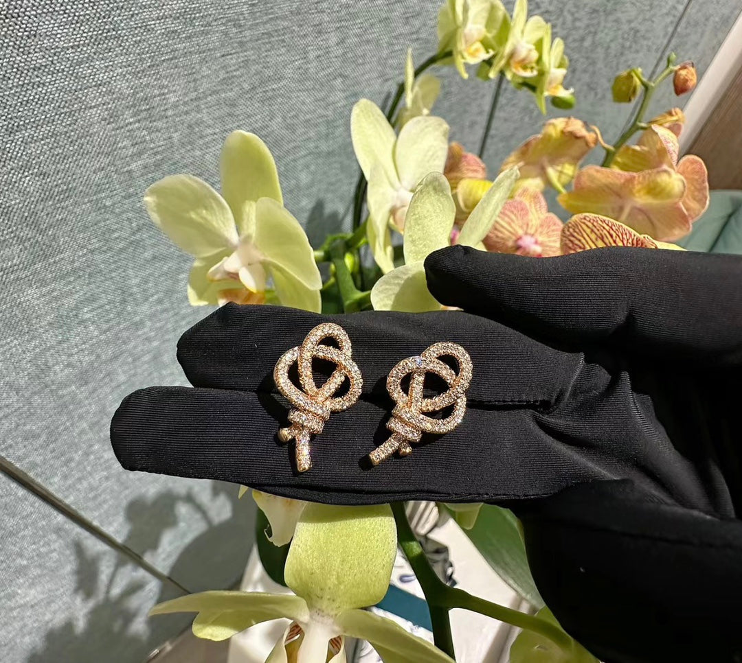 18K Tiffany Keys Woven Diamond Earrings