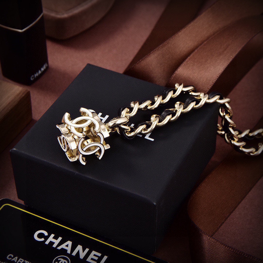 18K  Chanel Leather Choker Necklace
